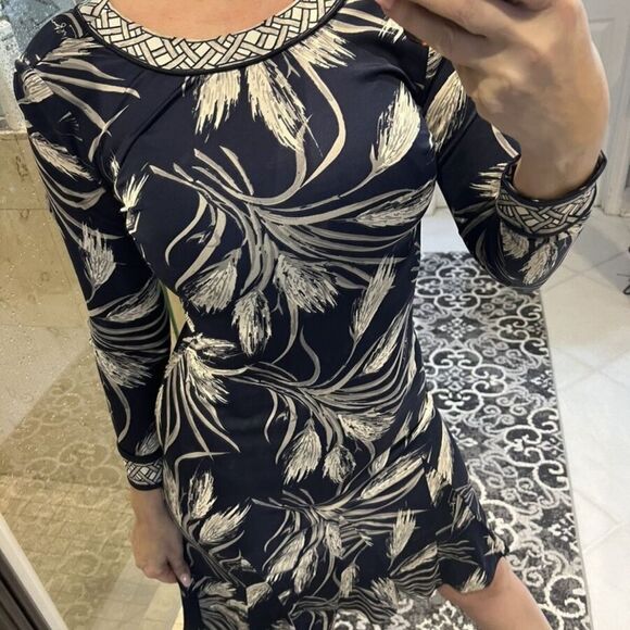 Tory Burch - Navy & Gray Wheat Print Sheath Dress 
size XSmall-T14 - Picture 8 of 9